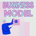 Text sign showing Business Model. Business showcase model showing how a company operates to generate more profit Man