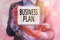 Text sign showing Business Plan. Conceptual photo Structural Strategy Goals and Objectives Financial Projections