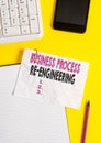 Text sign showing Business Process Re Engineering. Conceptual photo the analysis and design of workflows Crumpled white Royalty Free Stock Photo