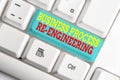 Text sign showing Business Process Re Engineering. Conceptual photo the analysis and design of workflows White pc Royalty Free Stock Photo