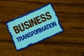 Text sign showing Business Transformation. Conceptual photo Making changes in conduction of the company Upgrade written on Sticky