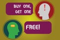 Text sign showing Buy One Get One Free. Conceptual photo Promotion discount special offering in gift card Messenger Room Royalty Free Stock Photo