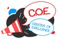 Text sign showing C.O.E Center Of Excellence. Conceptual photo being alpha leader in your position Achieve Megaphone loudspeaker s