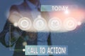 Text sign showing Call To Action. Conceptual photo exhortation do something in order achieve aim with problem Picture photo system Royalty Free Stock Photo