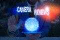 Text sign showing Camera Reviews. Conceptual photo examine or assess formally with the possibility to change Elements of this