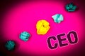 Text sign showing Ceo. Conceptual photo Chief Executive Officer Head Boss Chairperson Chairman Controller Ideas concept pink backg