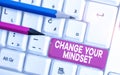 Text sign showing Change Your Mindset. Conceptual photo replace your beliefs way of thinking mental path White pc Royalty Free Stock Photo