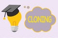 Text sign showing Cloning. Conceptual photo Make identical copies of someone or something Creating clones Royalty Free Stock Photo