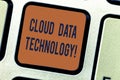 Text sign showing Cloud Data Technology. Conceptual photo Save and access data and programs over the Internet Keyboard Royalty Free Stock Photo
