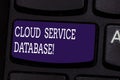 Text sign showing Cloud Service Database. Conceptual photo optimized virtualized computing environment Keyboard key Royalty Free Stock Photo