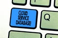 Text sign showing Cloud Service Database. Conceptual photo optimized virtualized computing environment Keyboard key Royalty Free Stock Photo