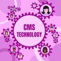 Text sign showing Cms Technology. Word for programs that are used to create and manage digital content Colleagues