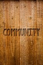 Text sign showing Community. Conceptual photo Neighborhood Association State Affiliation Alliance Unity Group Ideas messages woode