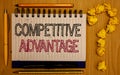 Text sign showing Competitive Advantage. Conceptual photo owning quality that will assure you leading in field Notepad with outlin