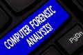 Text sign showing Computer Forensic Analysis. Conceptual photo evidence found in computers and storage media Keyboard