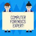Text sign showing Computer Forensics Expert. Conceptual photo harvesting and analysing evidence from computers Male and Royalty Free Stock Photo