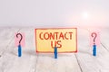 Text sign showing Contact Us. Conceptual photo Term used to describe reaching out with the business or demonstrating Royalty Free Stock Photo