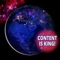 Text sign showing Content Is King. Conceptual photo marketing focused growing visibility non paid search results