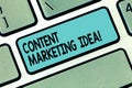 Text sign showing Content Marketing Idea. Conceptual photo focused on creating and distributing valuable content
