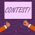 Text sign showing Contest. Conceptual photo Game Tournament Competition Event Trial Conquest Battle Struggle Two