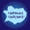 Text sign showing Continuous Compliance. Conceptual photo proactively maintaining a safe health care environment Blank