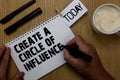 Text sign showing Create A Circle Of Influence. Conceptual photo Be an influencer leader motivate other people Paperclip retain wr Royalty Free Stock Photo