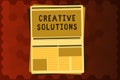 Text sign showing Creative Solutions. Conceptual photo Original and unique approach in solving a problem