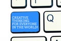 Text sign showing Creative Thinking For Everyone In The World. Conceptual photo Spread creativity to others Keyboard key