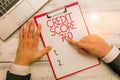 Text sign showing Credit Score 760. Conceptual photo numerical expression based on level analysis of demonstrating Hand
