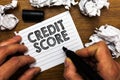 Text sign showing Credit Score. Conceptual photo Represent the creditworthiness of an individual Lenders rating Man holding marker