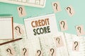 Text sign showing Credit Score. Conceptual photo Represent the creditworthiness of an individual Lenders rating Writing