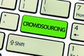 Text sign showing Crowdsourcing. Conceptual photo Obtaining work information from a large group of showing