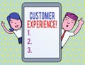 Text sign showing Customer Experience. Conceptual photo product of interaction between organization and buyer Male and