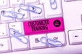 Text sign showing Customized Training. Concept meaning Designed to Meet Special Requirements of Employers Practicing