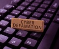 Text caption presenting Cyber Defamation. Business overview slander conducted via digital media usually by Internet