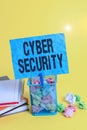 Text sign showing Cyber Security. Conceptual photo protection of internetconnected systems from cyberattacks Trash bin crumpled