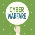 Text sign showing Cyber Warfare. Conceptual photo Virtual War Hackers System Attacks Digital Thief Stalker Male Hu analysis Hand Royalty Free Stock Photo