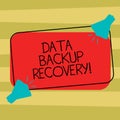 Text sign showing Data Backup Recovery. Conceptual photo the process of backing up data in case of a loss Two Megaphone