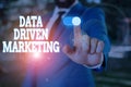 Text sign showing Data Driven Marketing. Conceptual photo Strategy built on Insights Analysis from interactions Male Royalty Free Stock Photo