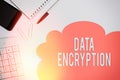 Text sign showing Data Encryption. Conceptual photo Symmetrickey algorithm for the encrypting electronic data Business concept