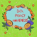 Text sign showing Data Privacy Awareness. Conceptual photo Respecting privacy and protect what we share online Floral