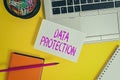 Text sign showing Data Protection. Conceptual photo Protect IP addresses and an individualal data from harmful software Laptop Royalty Free Stock Photo