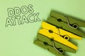 Text sign showing Ddos Attack. Conceptual photo perpetrator seeks to make network resource unavailable Three green yellow vintage