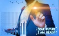 Text sign showing Dear Future I Am Ready. Conceptual photo suitable state for action or situation being fully prepared. Royalty Free Stock Photo