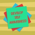 Text sign showing Develop Self Awareness. Conceptual photo Improve sharp realization of ones demonstratingality Multiple Royalty Free Stock Photo