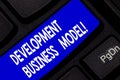 Text sign showing Development Business Model. Conceptual photo rationale of how an organization created Keyboard key Royalty Free Stock Photo