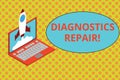 Text sign showing Diagnostics Repair. Conceptual photo A program or routine that helps a user to identify errors Rocket