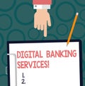 Text sign showing Digital Banking Services. Conceptual photo Digitization of all the outmoded banking activities Hu analysis Hand