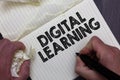 Text sign showing Digital Learning. Conceptual photo accompanied by technology or by instructional practice Man holding marker not Royalty Free Stock Photo