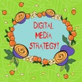 Text sign showing Digital Media Strategy. Conceptual photo plan for maximizing the business benefits of assets Floral Royalty Free Stock Photo